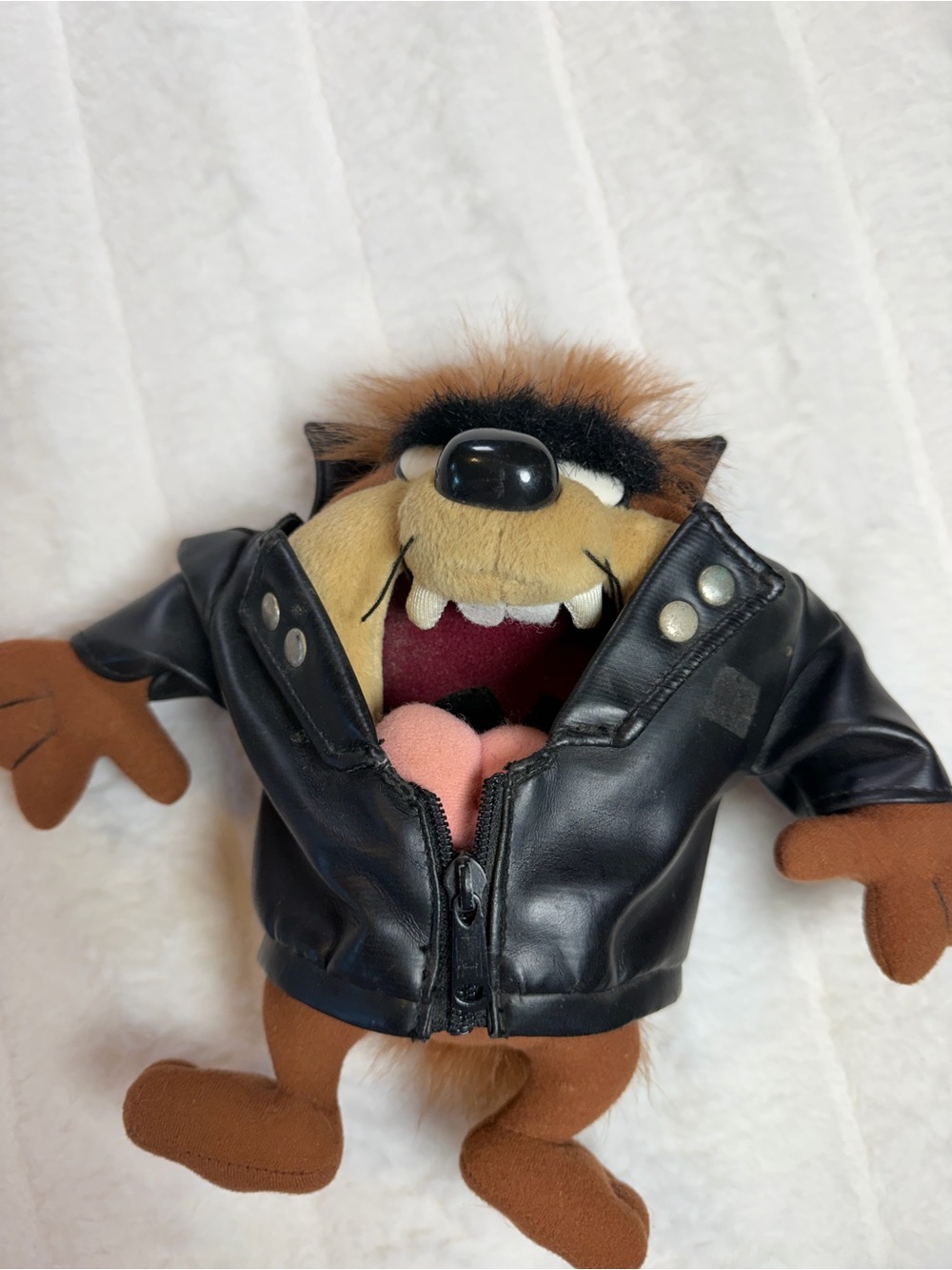 Vintage 1994 Taz Tasmanian Devil Plush Looney Tunes Tyco Leather Jacket Toy